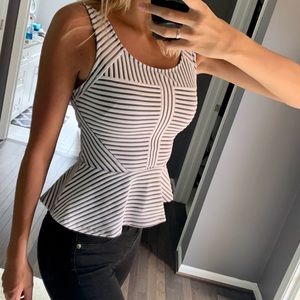 Bebe White/Black Peplum Top